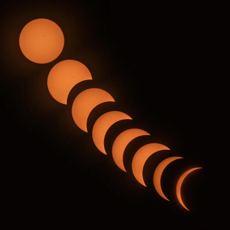 Composite of the phases of the 2024 solar eclipse